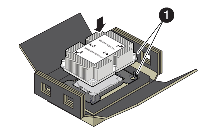 image:Figure showing the heatsink being attached to                                             processor/processor carrier.