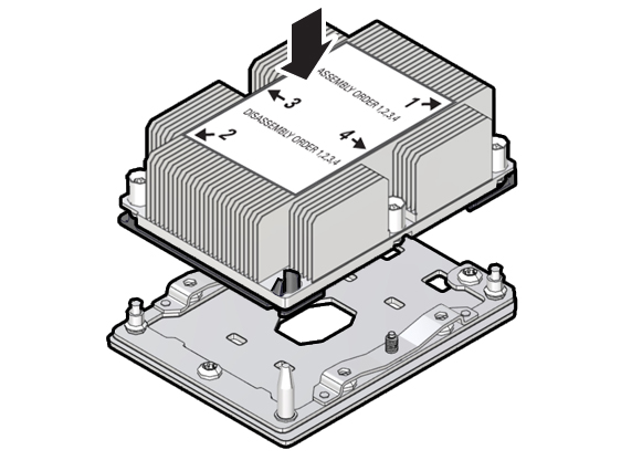 image:Figure showing the processor-heatsink module being                                             lowered onto the socket.
