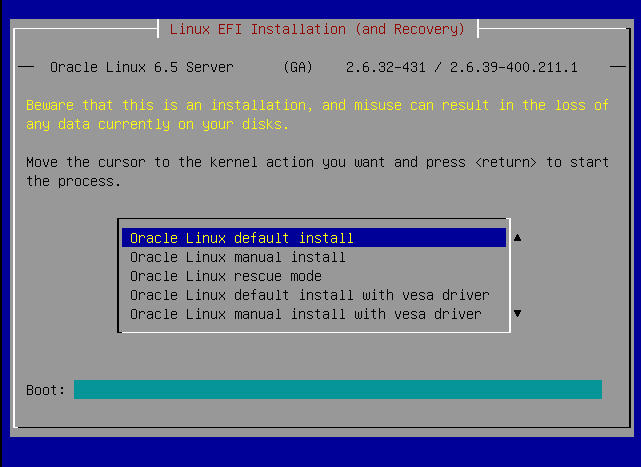 image:A screen capture showing the boot device operating system                                 installation dialog box.
