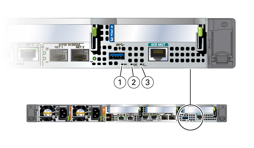 image:Figure showing the location of pinhole switches on the server rear
                        panel.