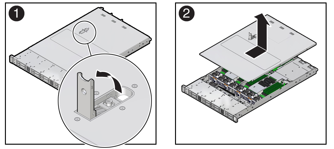 image:Figure showing how to remove the server top cover.