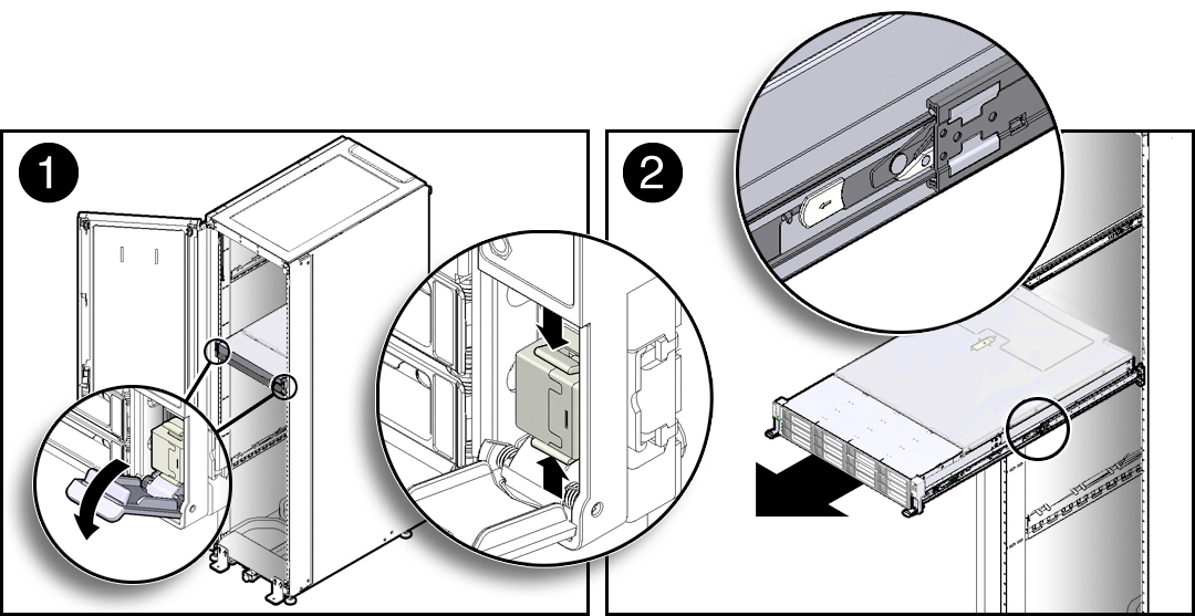 image:Figure showing the server being extended to the maintenance                                 position.