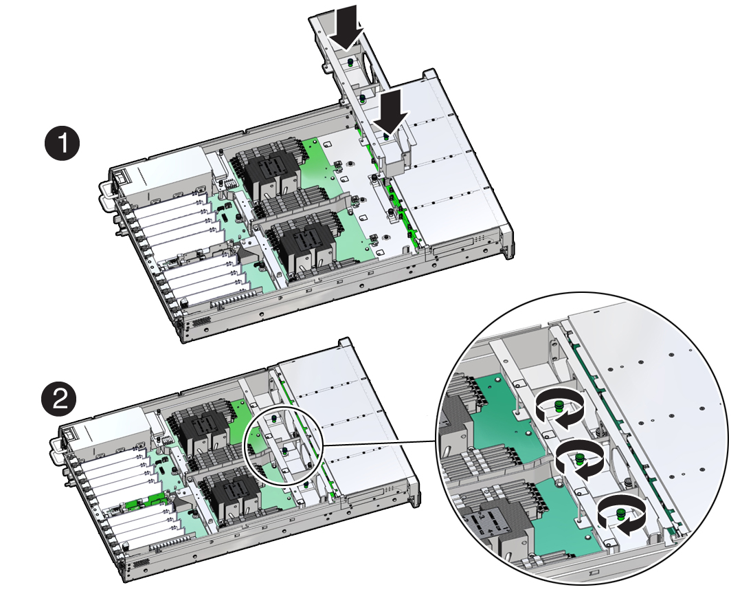 image:Figure showing the fan tray being installed in the                             server.