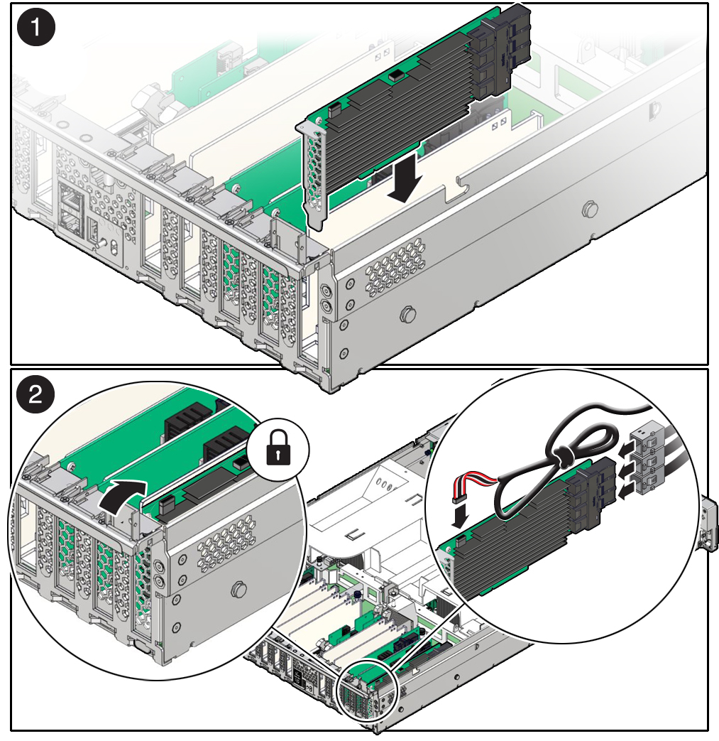 image:Figure showing the internal HBA card being installed into the                             server.