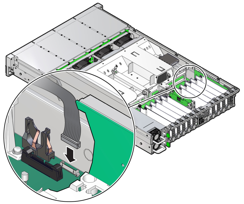 image:Figure showing the LED indicator module cable being reconnected to                             the motherboard.