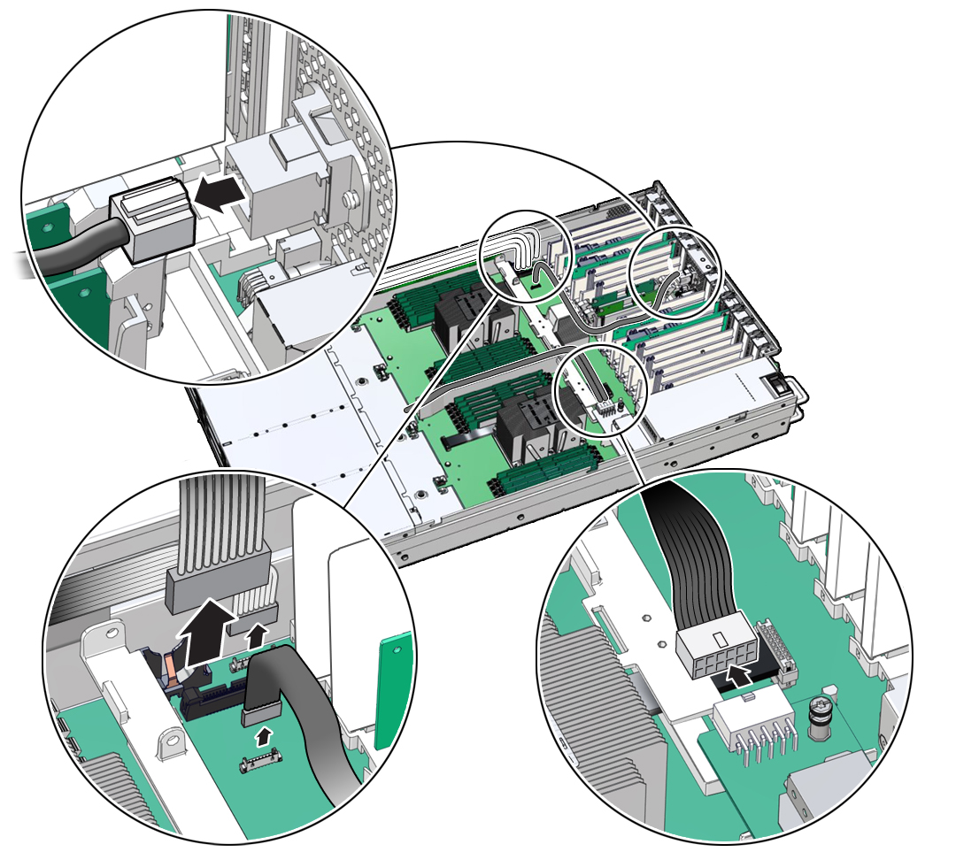 image:Figure showing cables being disconnected from the motherboard                             assembly.