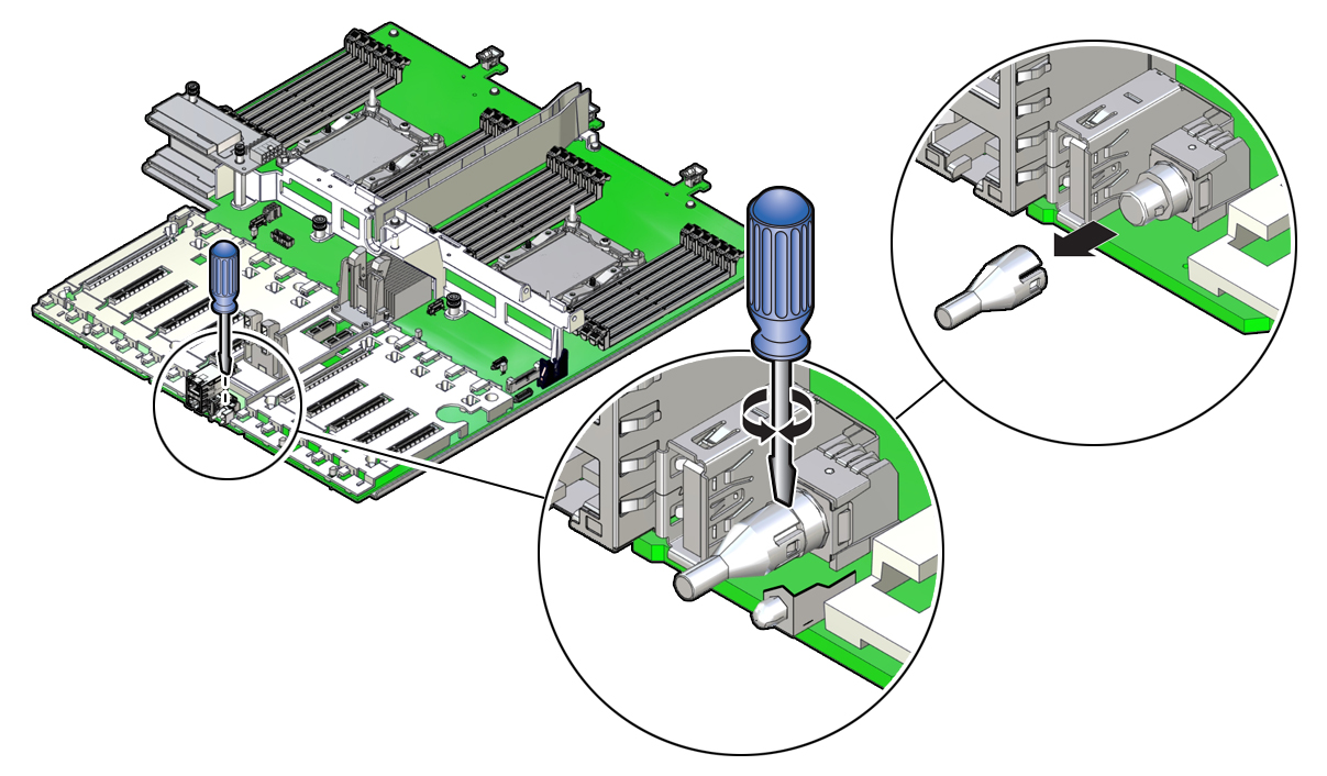 image:Picture showing the location of the light pipe, and                                             the motion to remove it.