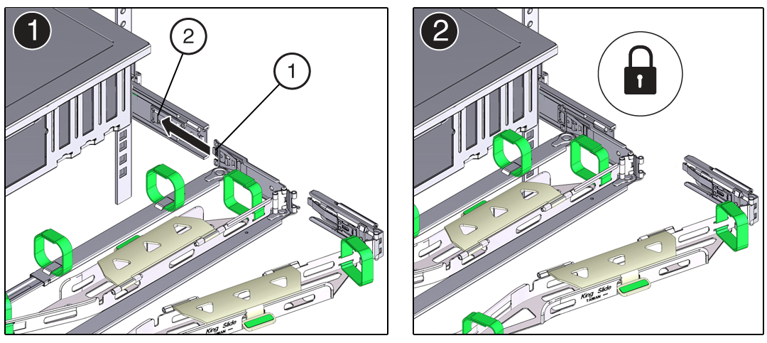 image:Figure showing how to install the CMA's connector B                                         into the right slide-rail.