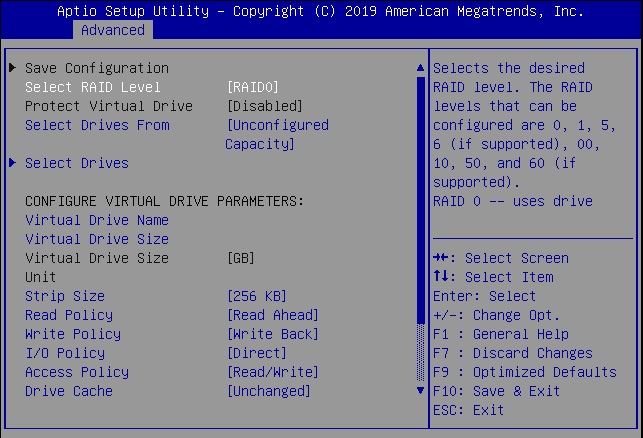 image:Screen showing the Virtual Drive Management menu                                 options.