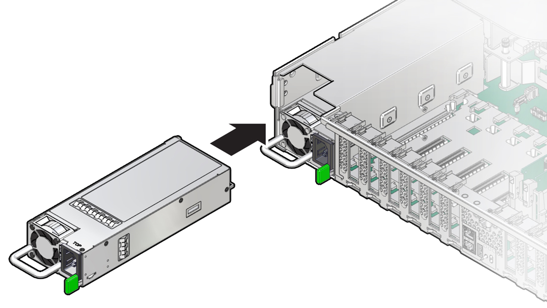 image:Figure showing a power supply being installed into the
                            chassis.