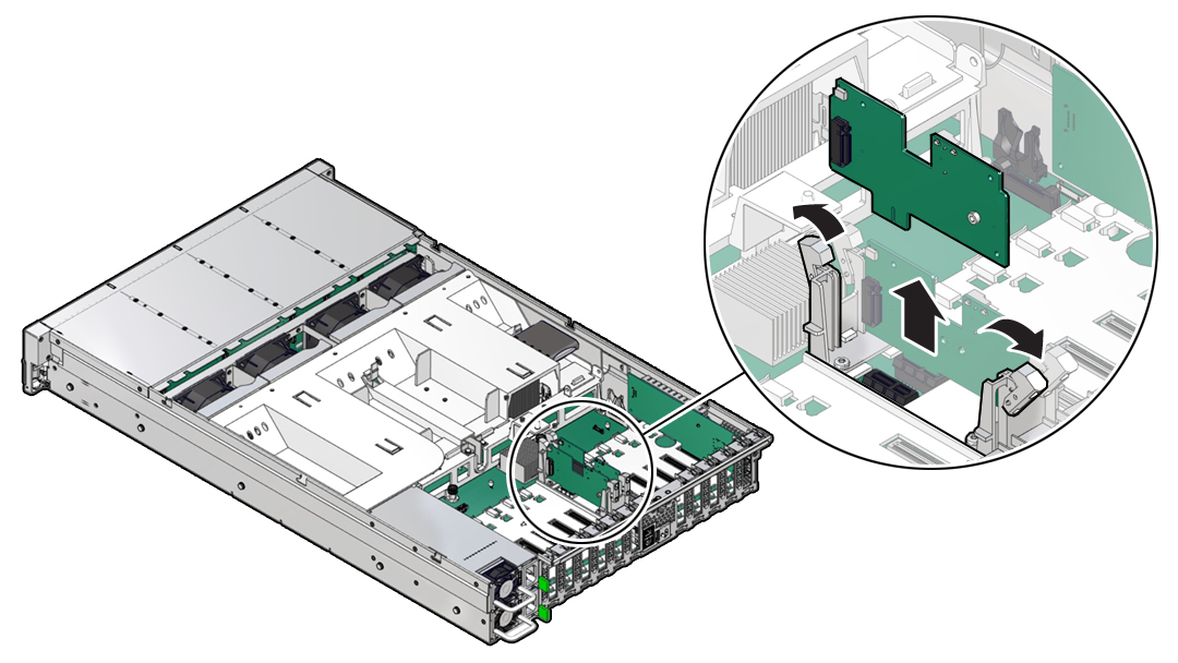 image:Figure showing a flash riser board being removed from the
                                    server.