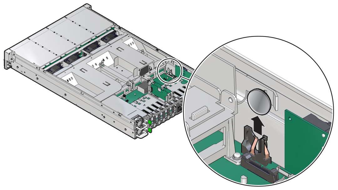 image:Figure showing how to remove the system battery.