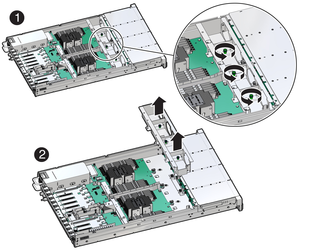 image:Figure showing the fan tray being removed from the
                            server.