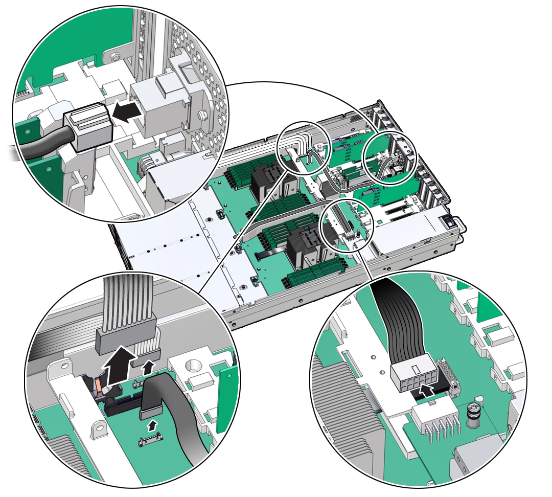 image:Figure showing cables being disconnected from the motherboard
                            assembly.