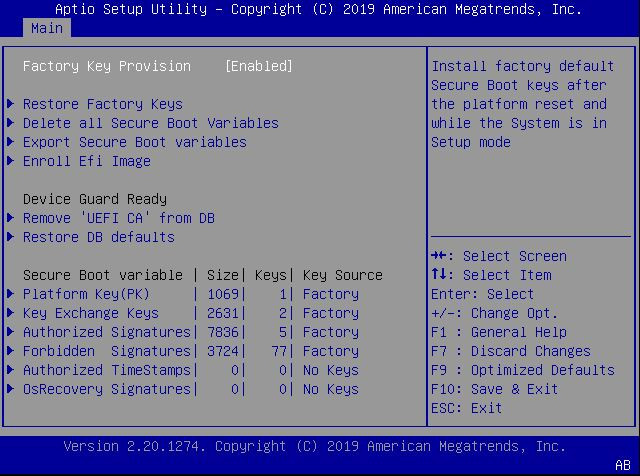 This figure shows the Key Management screen within the Security settings Menu.