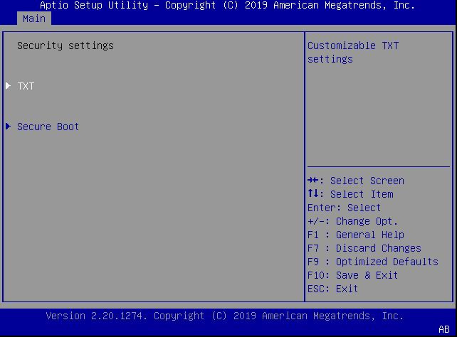 This figure shows the Security Settings screen within the Main Menu.