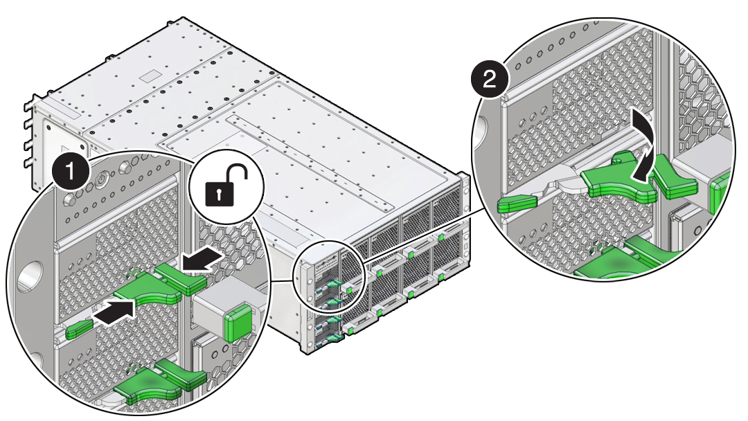 Image showing the unlock and rotate action of the power supply lever.