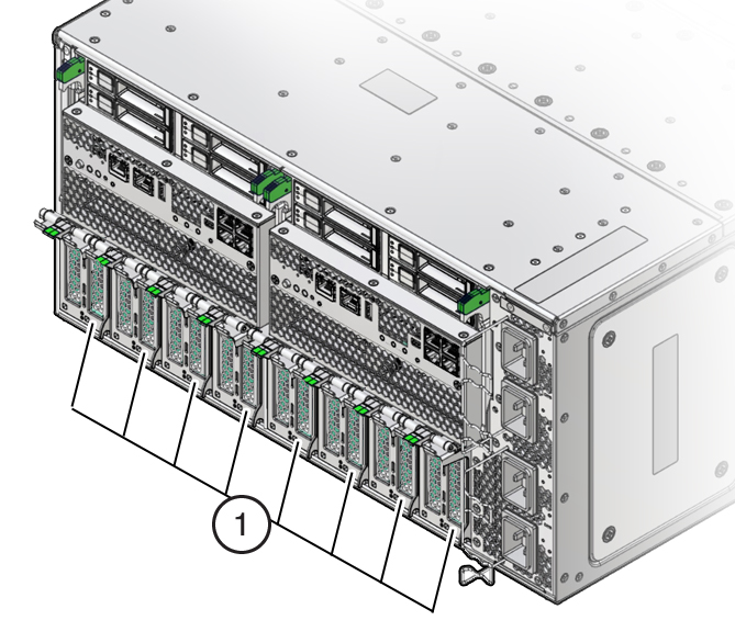 An illustration showing the back of the server and the location of the DPCC bay.