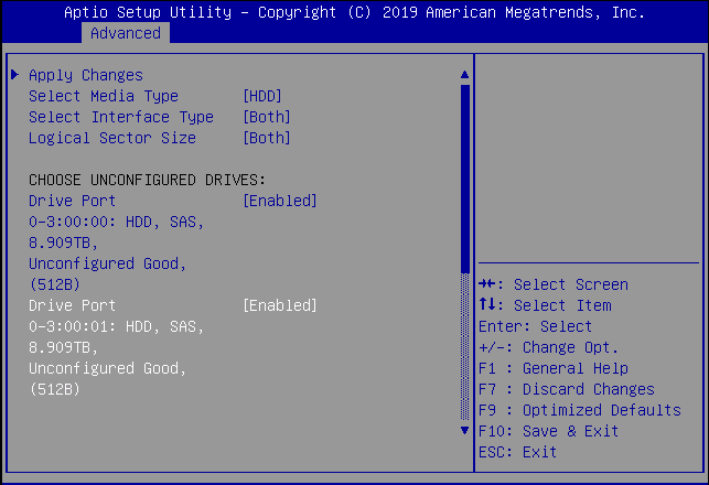Picture of the configuration screen showing the enabled drive.