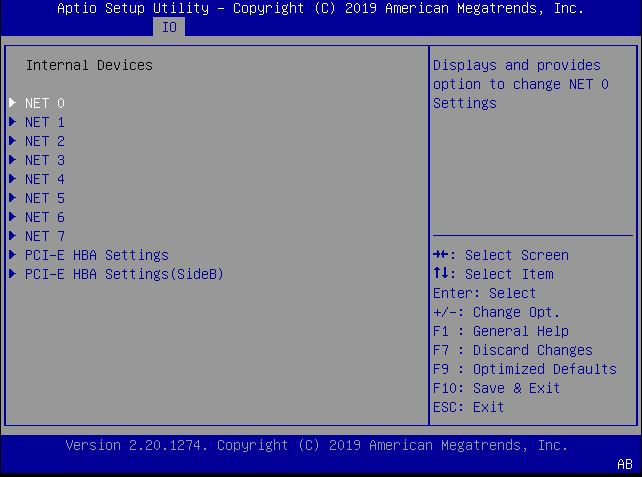 This figure shows the Internal Devices screen within the IO Menu.