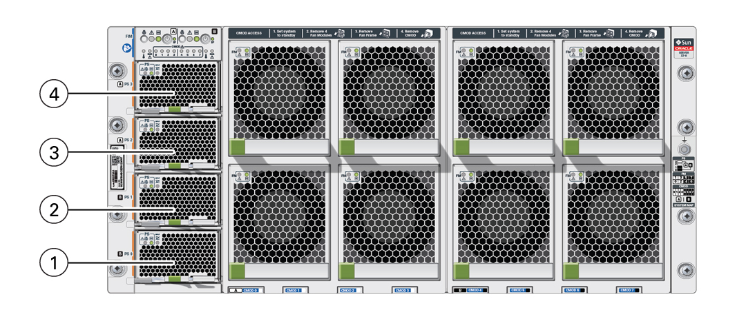 Image showing the power supply designations with call outs. Image showing the power supply designations with call outs.