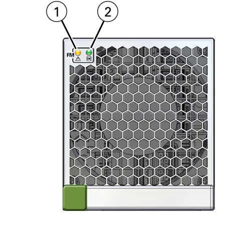 Illustration shows the indicator panel on the front of the fan module. Illustration shows the indicator panel on the front of the fan module.