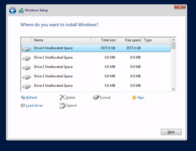 image:Image showing NVMe phantom drives during Windows
                            installation