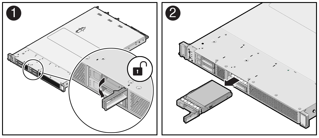Figure showing the location of the hard drive release button and latch.