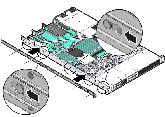 Figure showing the left-side mounting bracket being installed on to the server chassis.