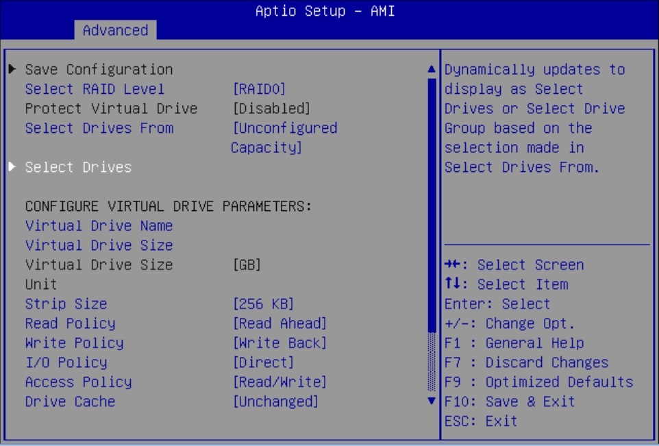 Image showing the Virtual Drive Management menu options with Select Drives highlighted.