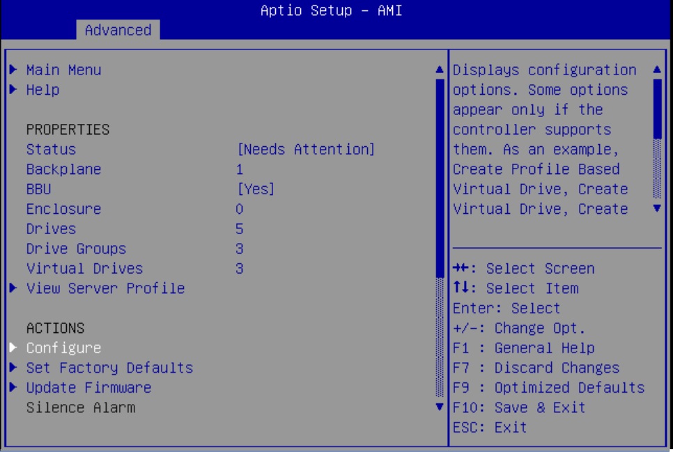 Image showing the Advanced menu with Configure selected.