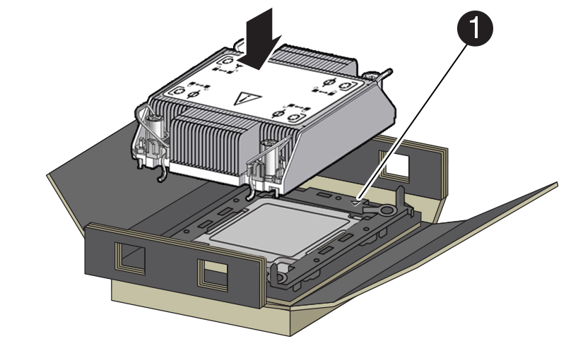 Figure showing the heatsink being attached to processor/processor carrier.