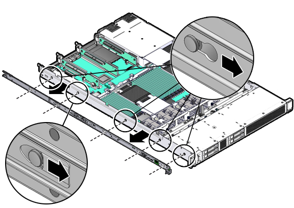 Figure showing the left-side mounting bracket being removed from the server chassis.
