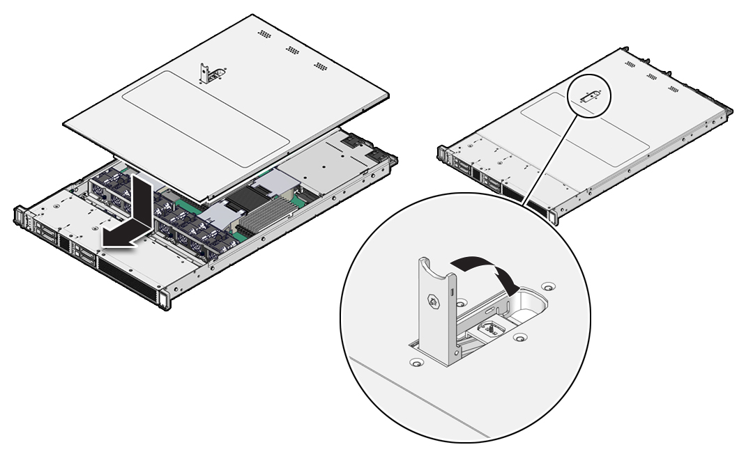 Figure showing how to install the server top cover.