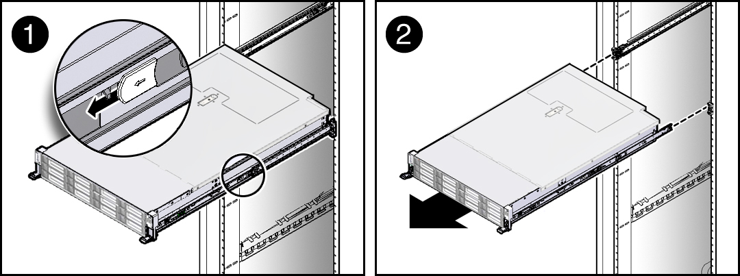 Figure showing the server being removed from the chassis.