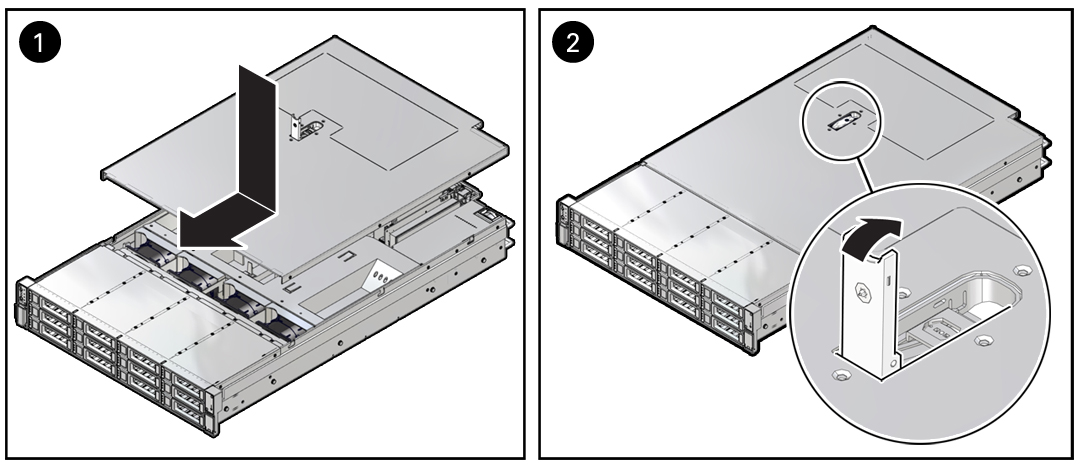 Figure showing the server top cover being installed.