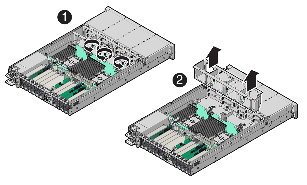 Figure showing the fan tray being removed from the server