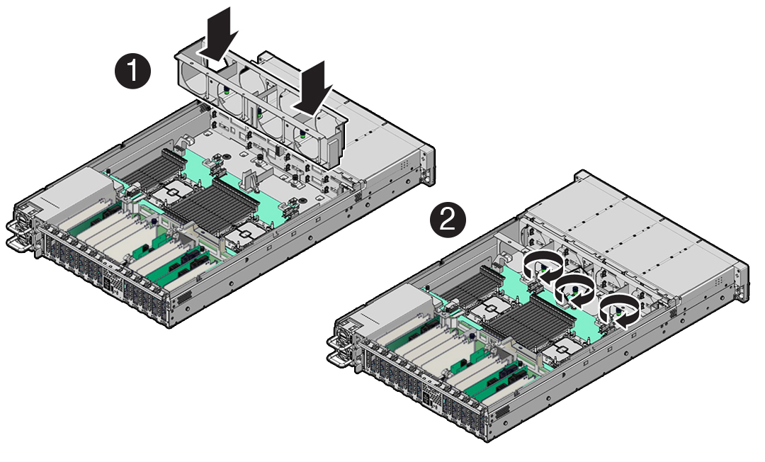 Figure showing the fan tray being installed in the server