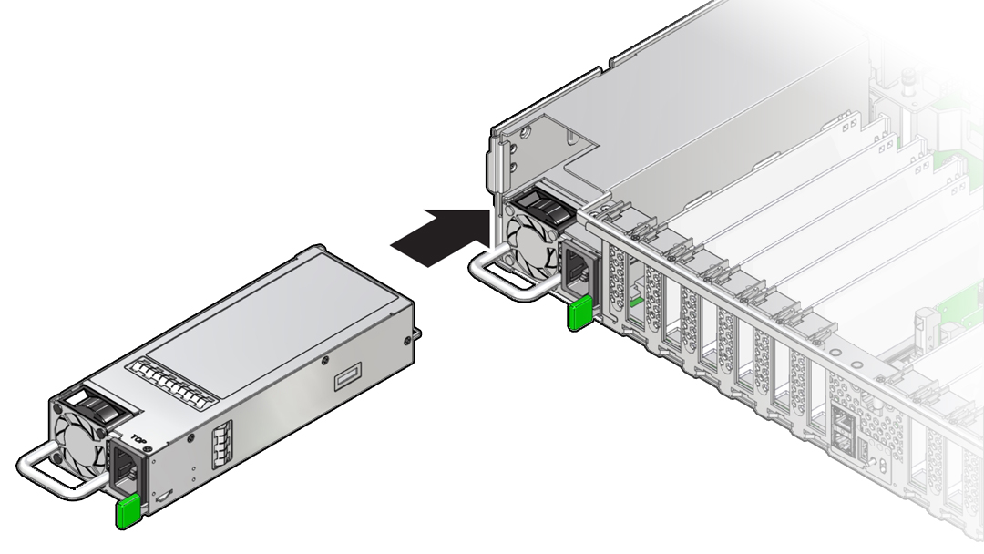 Figure showing a power supply being installed into the chassis