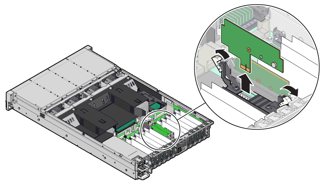 Figure showing a flash riser board being removed from the server