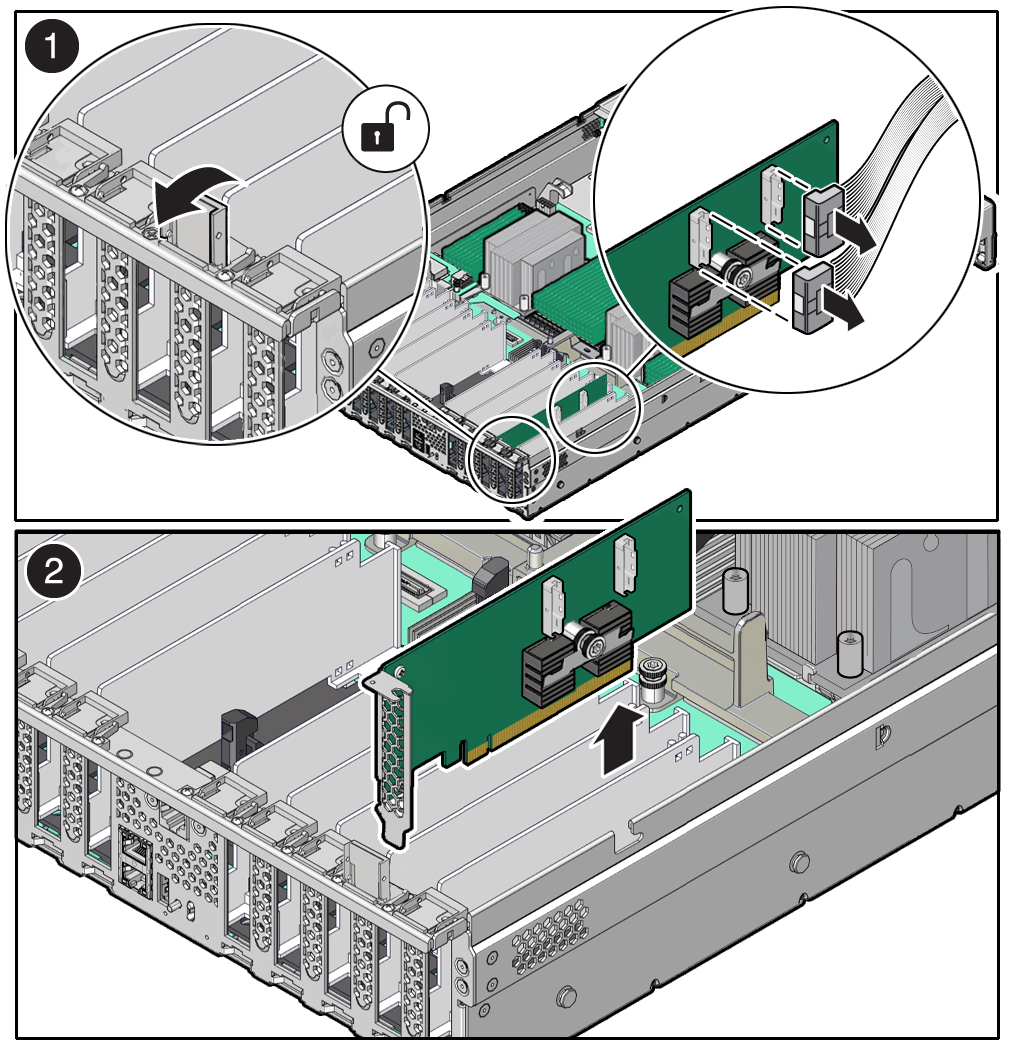 Figure showing a PCIe card being removed from the server