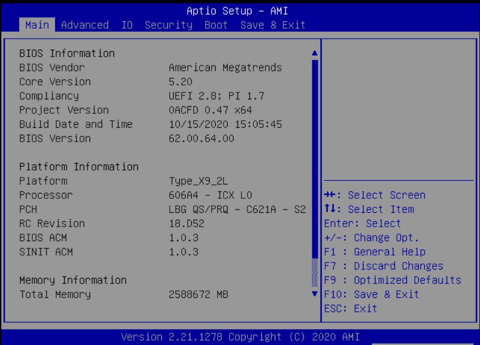 This figure shows the BIOS Setup Utility Main Menu.