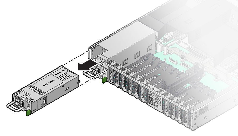 Figure showing a power supply being removed from the chassis.