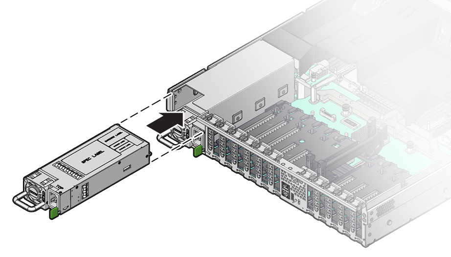 Figure showing a power supply being installed into the chassis.