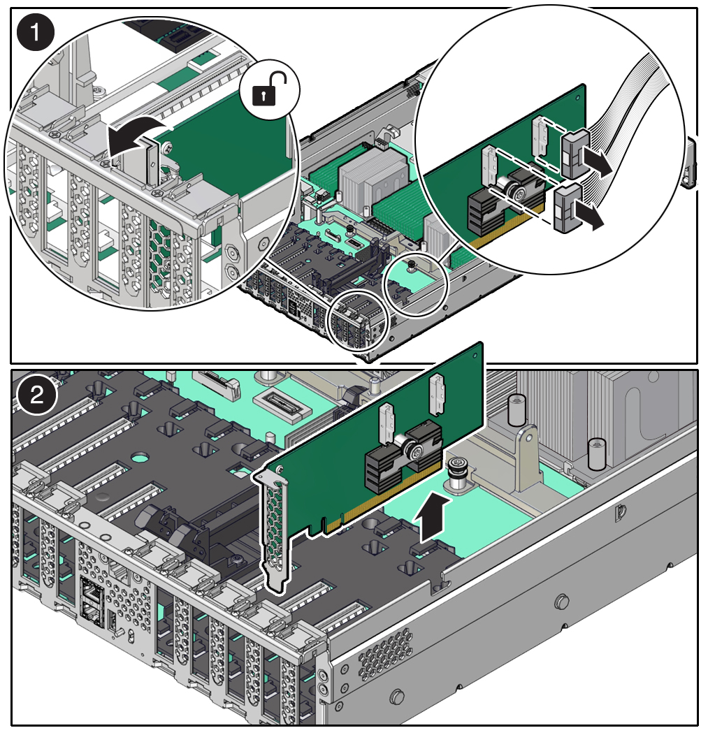 Figure showing a PCIe card being removed from the server.