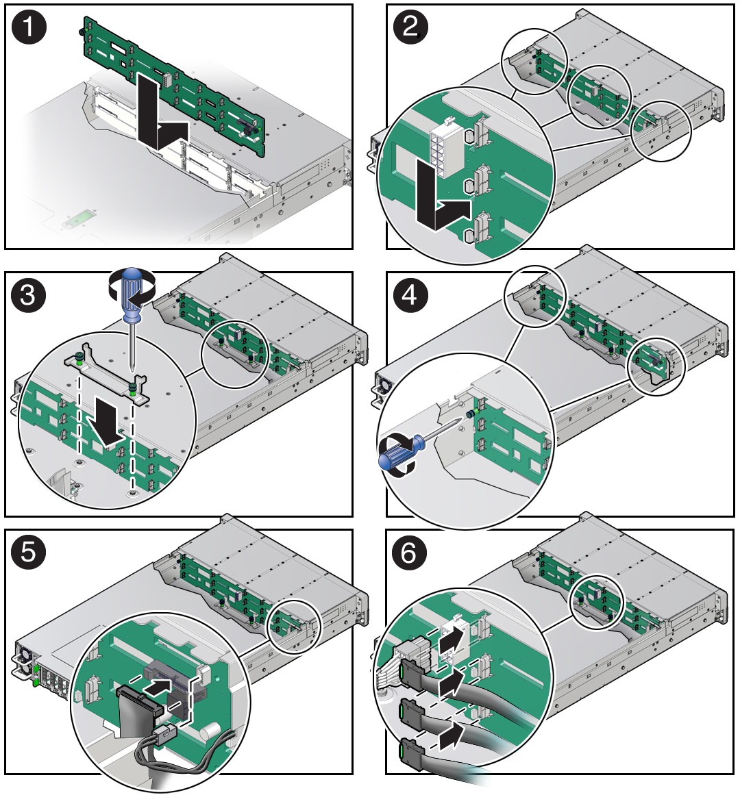 Figure showing the disk backplane being installed in the server.