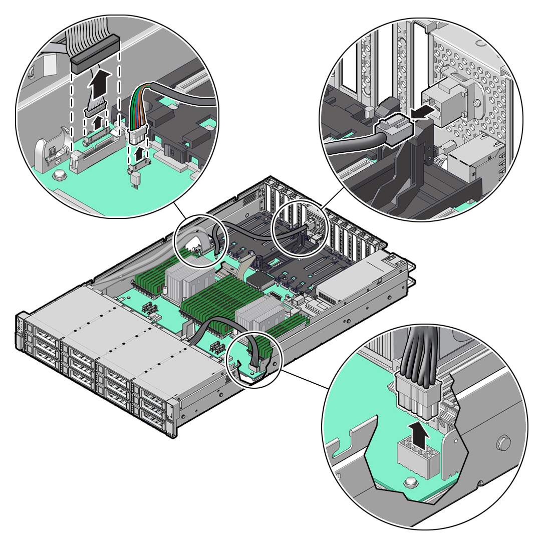 Figure showing cables being disconnected from the motherboard assembly.