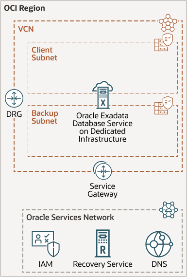 Description of exadata-dedicated-recovery-backup-architecture.png follows