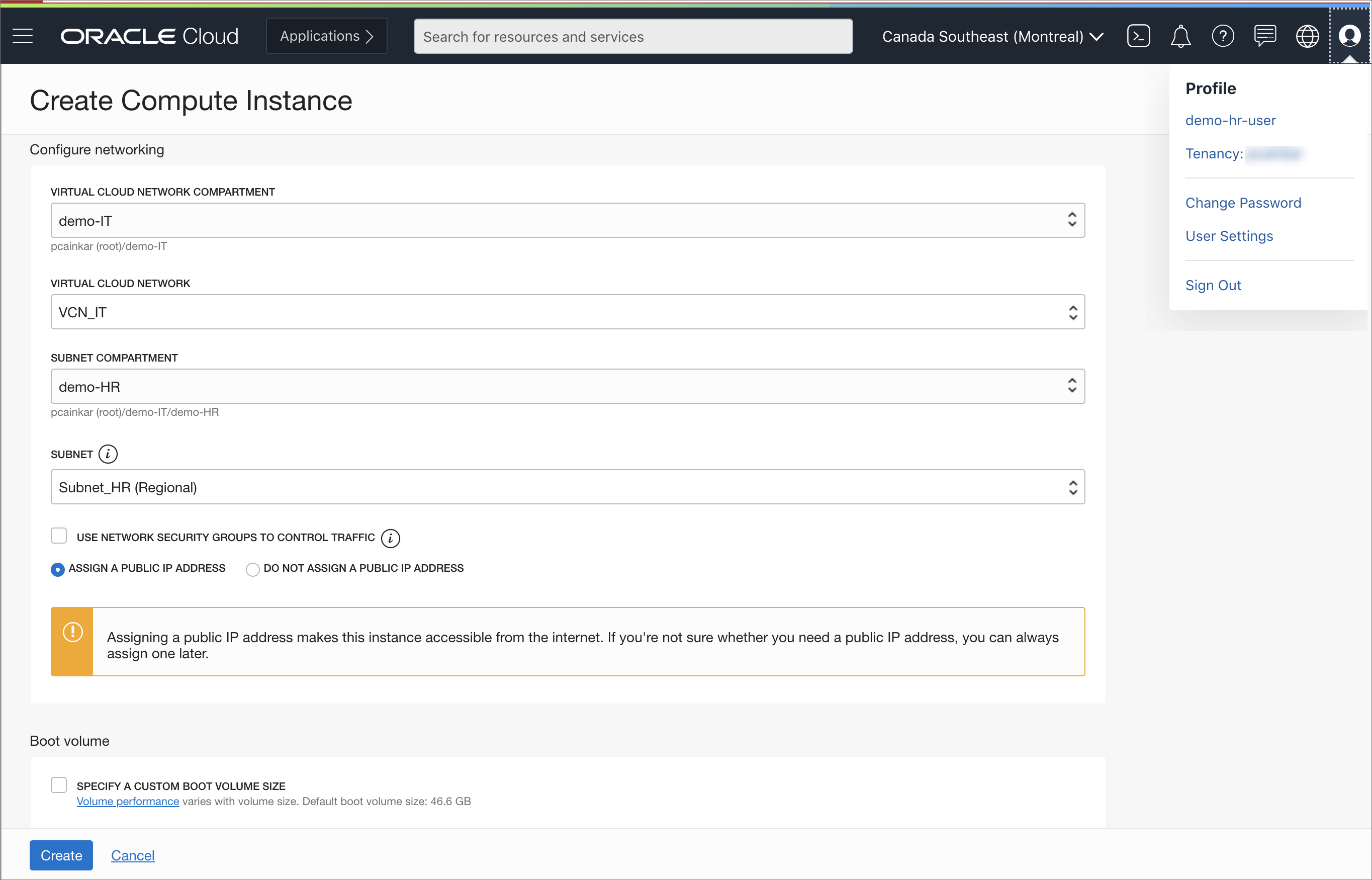 HR user creates an instance in the HR compartment