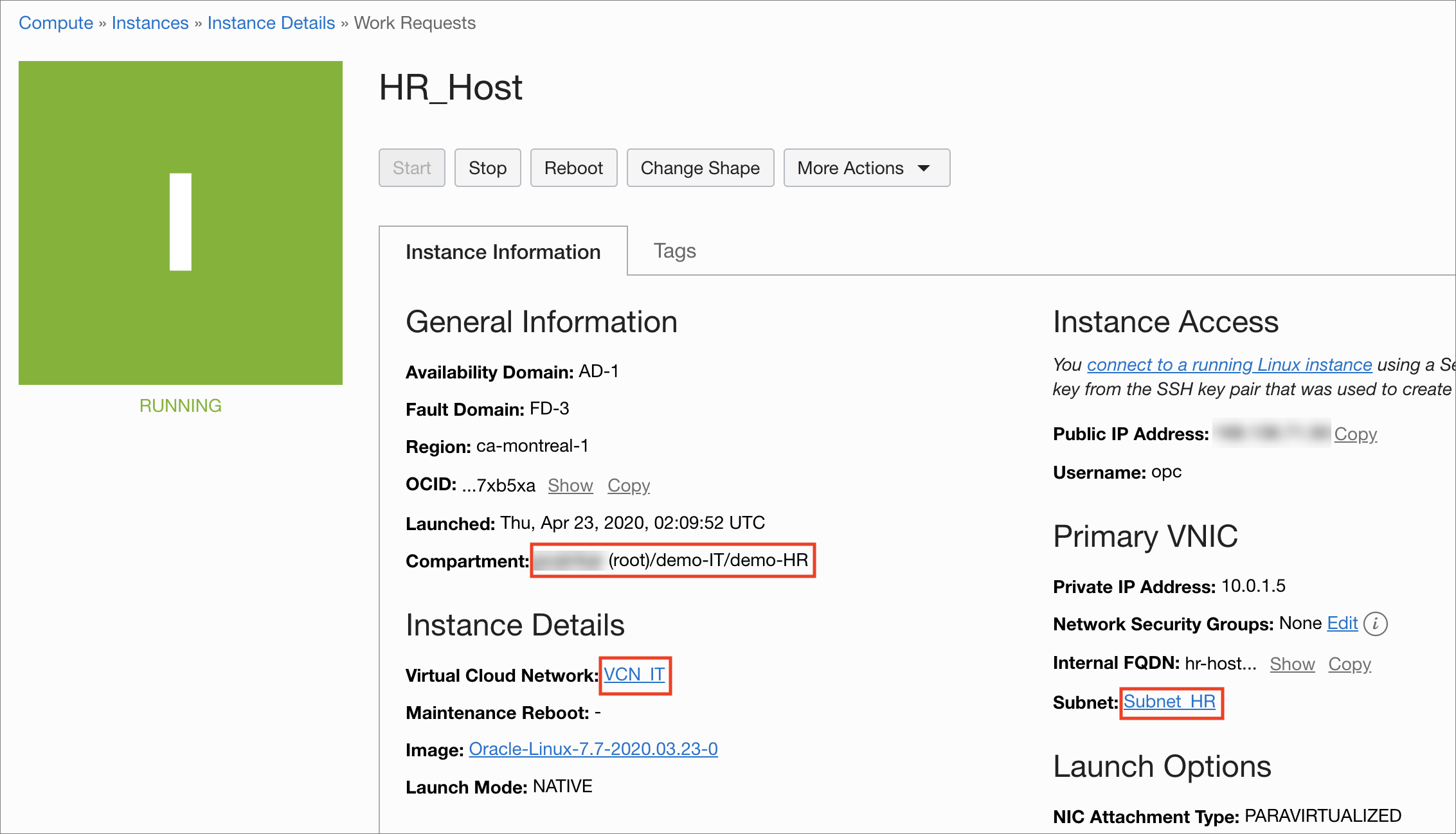 HR user created an instance in the HR compartment